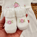 scarpine coordinate neonato con ricamo floreale rosa