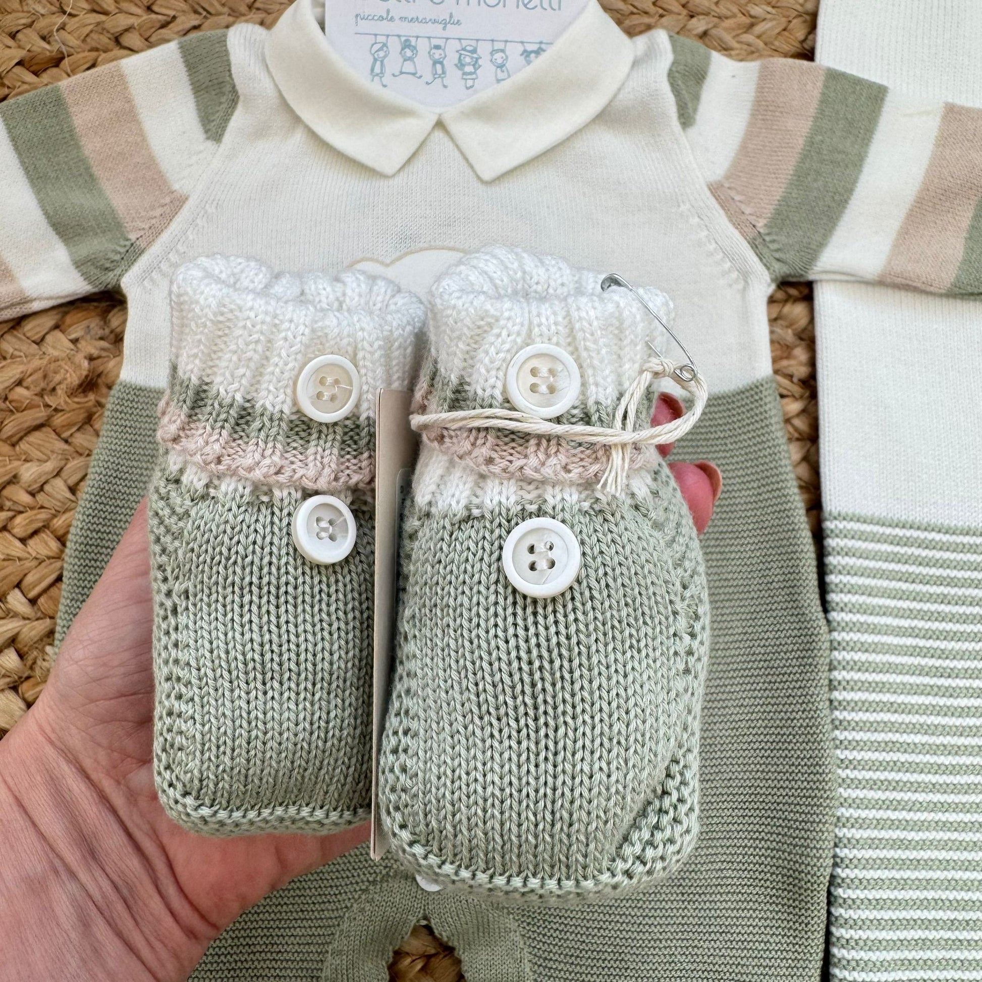 scarpine neonato cotone verde salvia coordinate