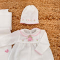 scarpine neonato filo di scozia con ricamo floreale rosa