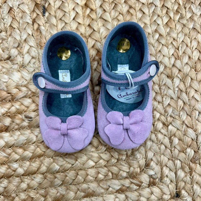scarpine bimba velour lilla con fiocco vista frontale