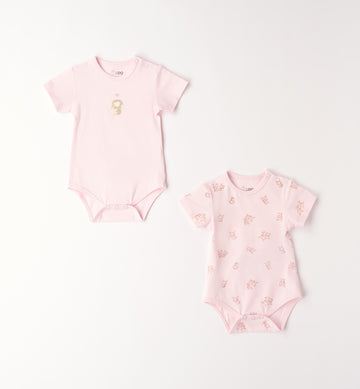 set 2 body neonata 100% cotone rosa cipria