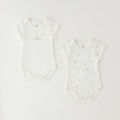 Set 2 body neonato unisex in caldo cotone bianco con scritta e fantasia orsetti per corredino nascita