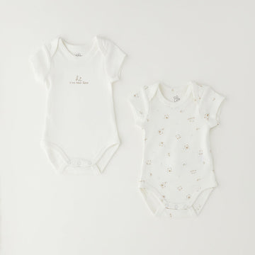 Set 2 body neonato unisex in caldo cotone bianco con scritta e fantasia orsetti per corredino nascita