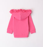 Felpa rosa bambina 6-24 mesi con cappuccio, rouches e fiocchi decorativ