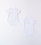 Set 2 body neonato in cotone bio con stampa animaletti e scritta "One big love".