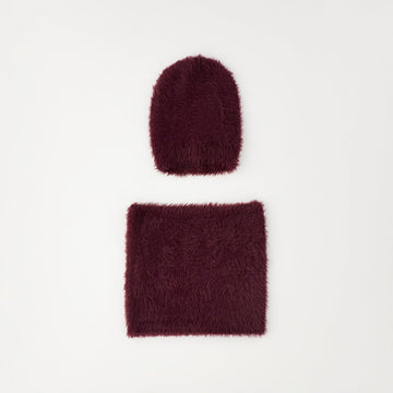 Set cappello e scaldacollo bimba bordeaux con texture morbida e vaporosa