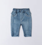 Jeans bambina con elastico in vita, fiocco decorativo e volant