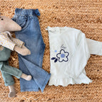 Set bambina 0-24 mesi con jeans elasticizzati e maglietta cotone verde menta