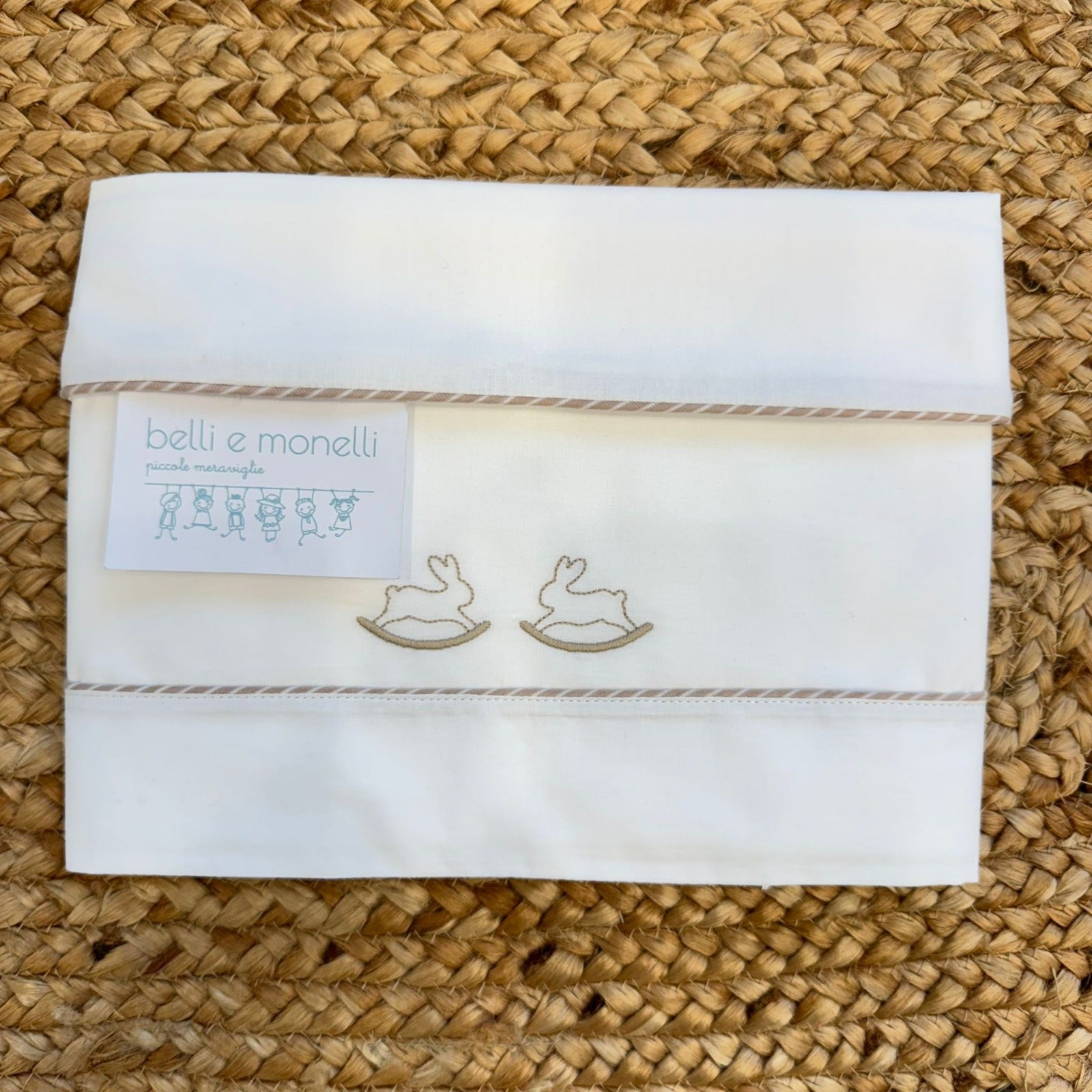 set lenzuola baby culla neonato unisex 100% cotone con ricamo coniglietti