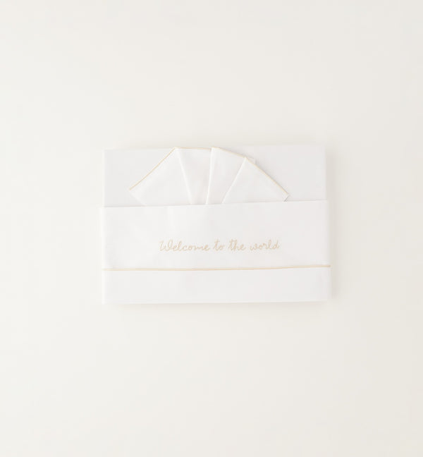 Set lenzuola culla unisex 100% cotone con scritta Welcome to the world