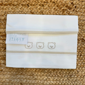 set lenzuola culla neonato unisex 100% cotone con ricamo tre orsetti