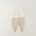 Retro completo nascita neonata in ciniglia panna e beige con pantalone con piedini