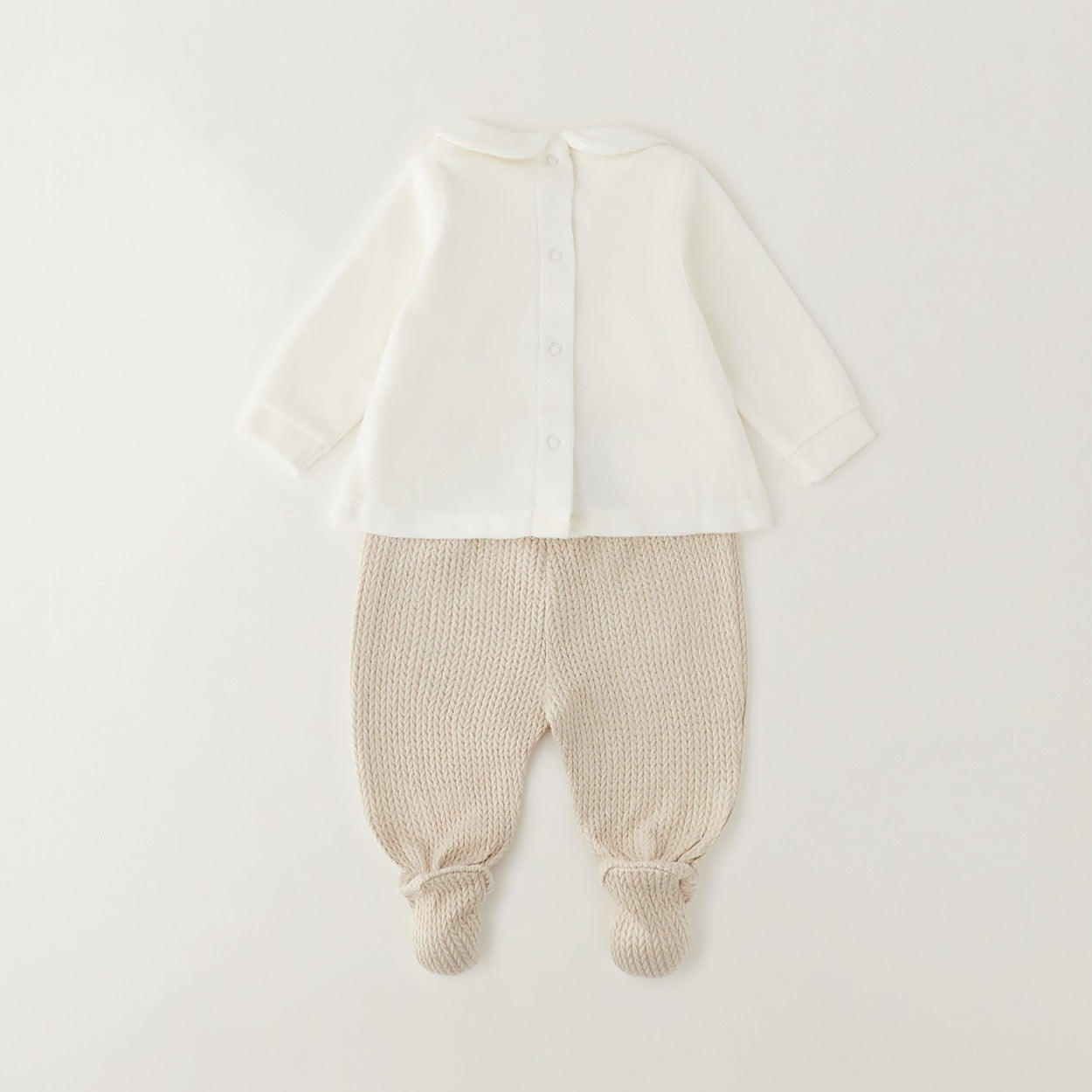 Retro completo nascita neonata in ciniglia panna e beige con pantalone con piedini