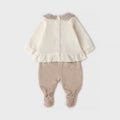 Retro completo nascita neonata in ciniglia panna e beige con pantalone con piedini