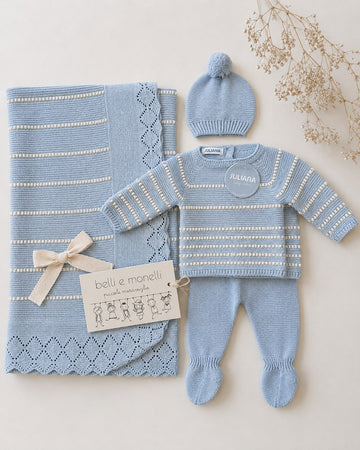 set nascita neonato azzurro Juliana con copertina completino e cappellino