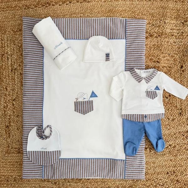 Uscita clinica neonato azzurro e panna con orsetto marinaretto