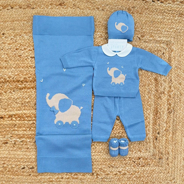 set nascita neonato cotone azzurro polvere con elefantino