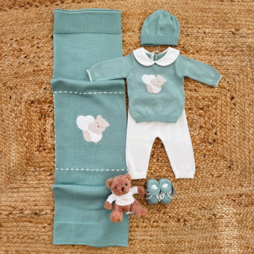 set nascita neonato cotone verde salvia per uscita clinica