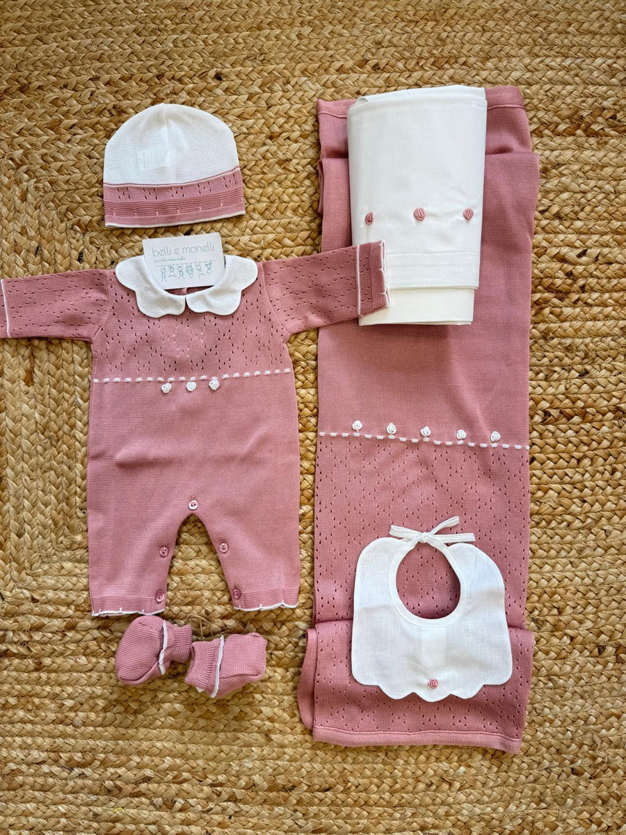 Uscita clinica neonata in 100% cotone rosa con tutina intera