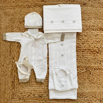 set nascita neonato 100% cotone con tutina e copertina ricamo cavallino