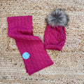 set cappellino e sciarpa bimba fucsia con treccia