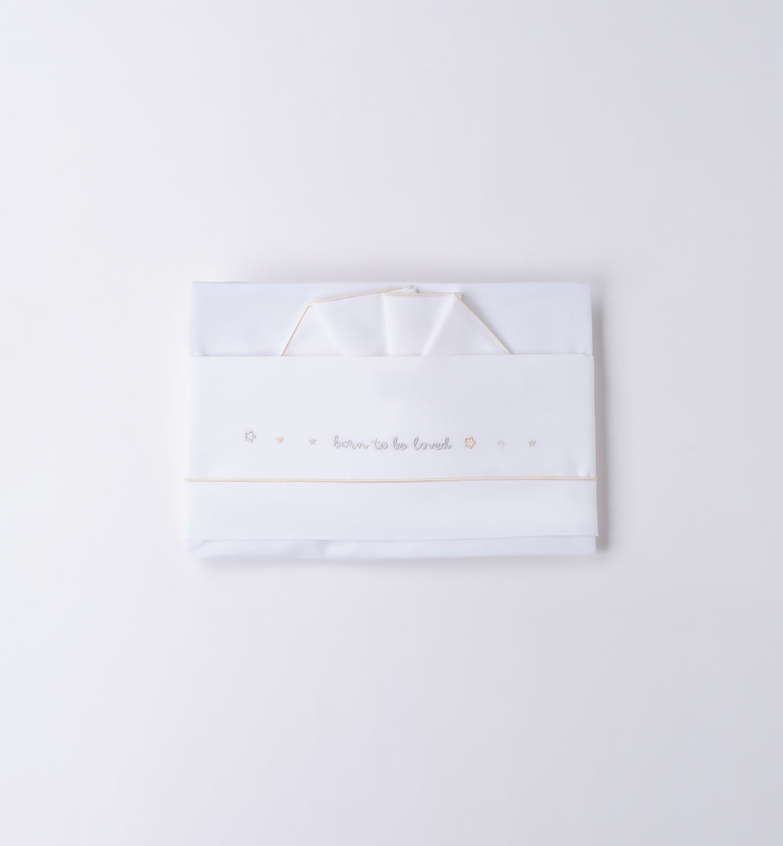 set lenzuola neonato caldo cotone bianco con ricamo “born to be loved”