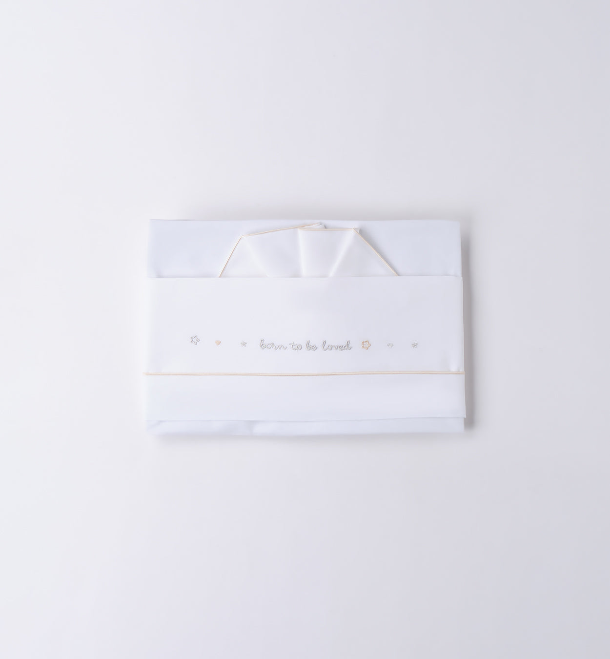 set lenzuola neonato caldo cotone bianco con ricamo “born to be loved”