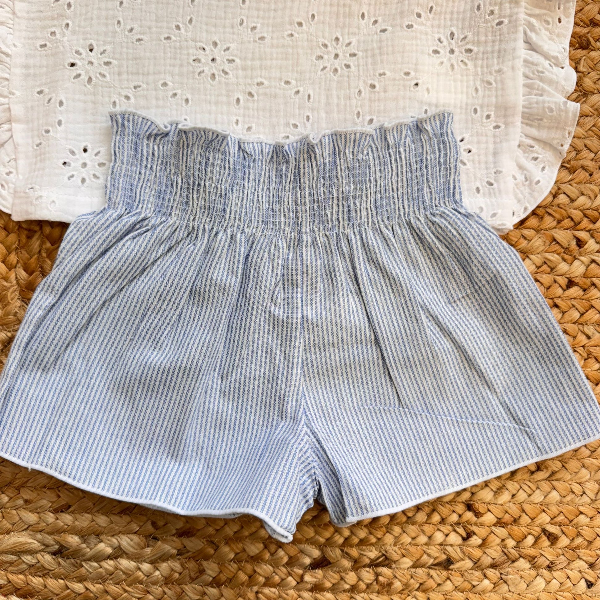 shorts bambina rigati azzurro vita elasticizzata