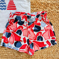 shorts bimba cotone fantasia rosso blu e bianco
