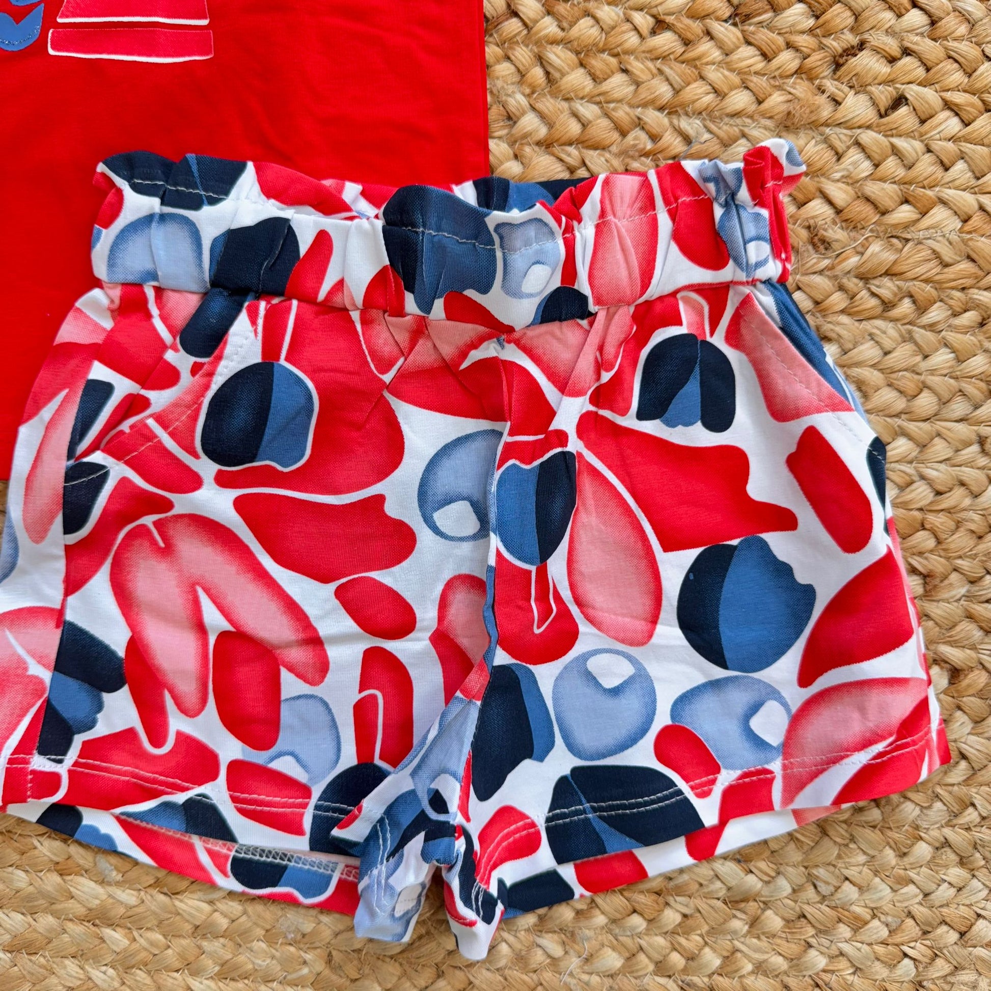 shorts bimba cotone fantasia multicolor rosso e blu