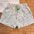 shorts bimba cotone fantasia floreale verde acqua con fiocco