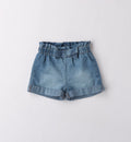 Pantaloncini jeans neonata con fiocco in vita e risvolto al fondo