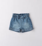 Pantaloncini jeans neonata con fiocco in vita e risvolto al fondo