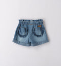  Retro shorts neonata in denim con tasche arricciate e cintura elastica