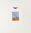 T-shirt bimbo bianca in 100% cotone con stampa frontale Seoul