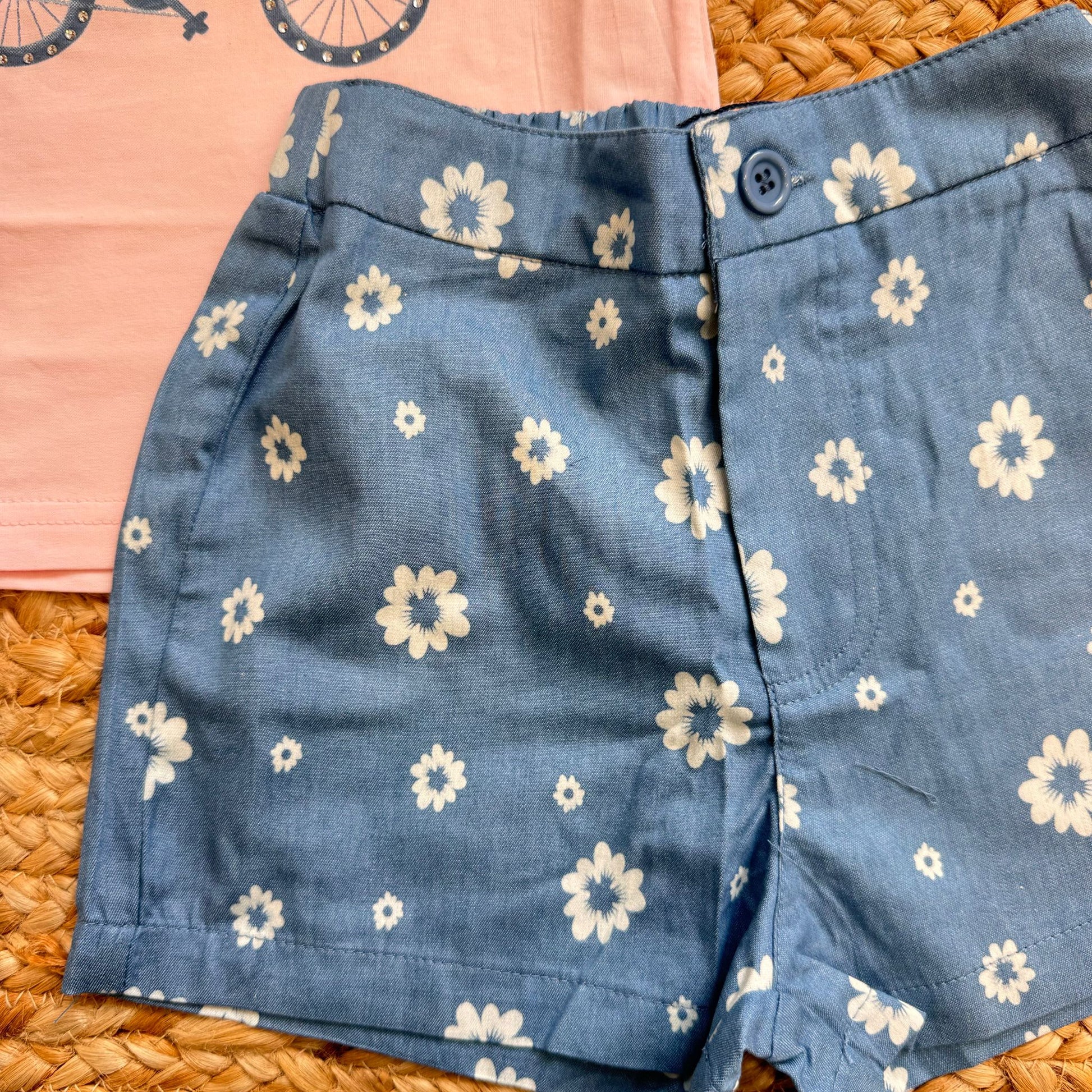 t-shirt bimba cotone rosa con grafica bambina in bicicletta