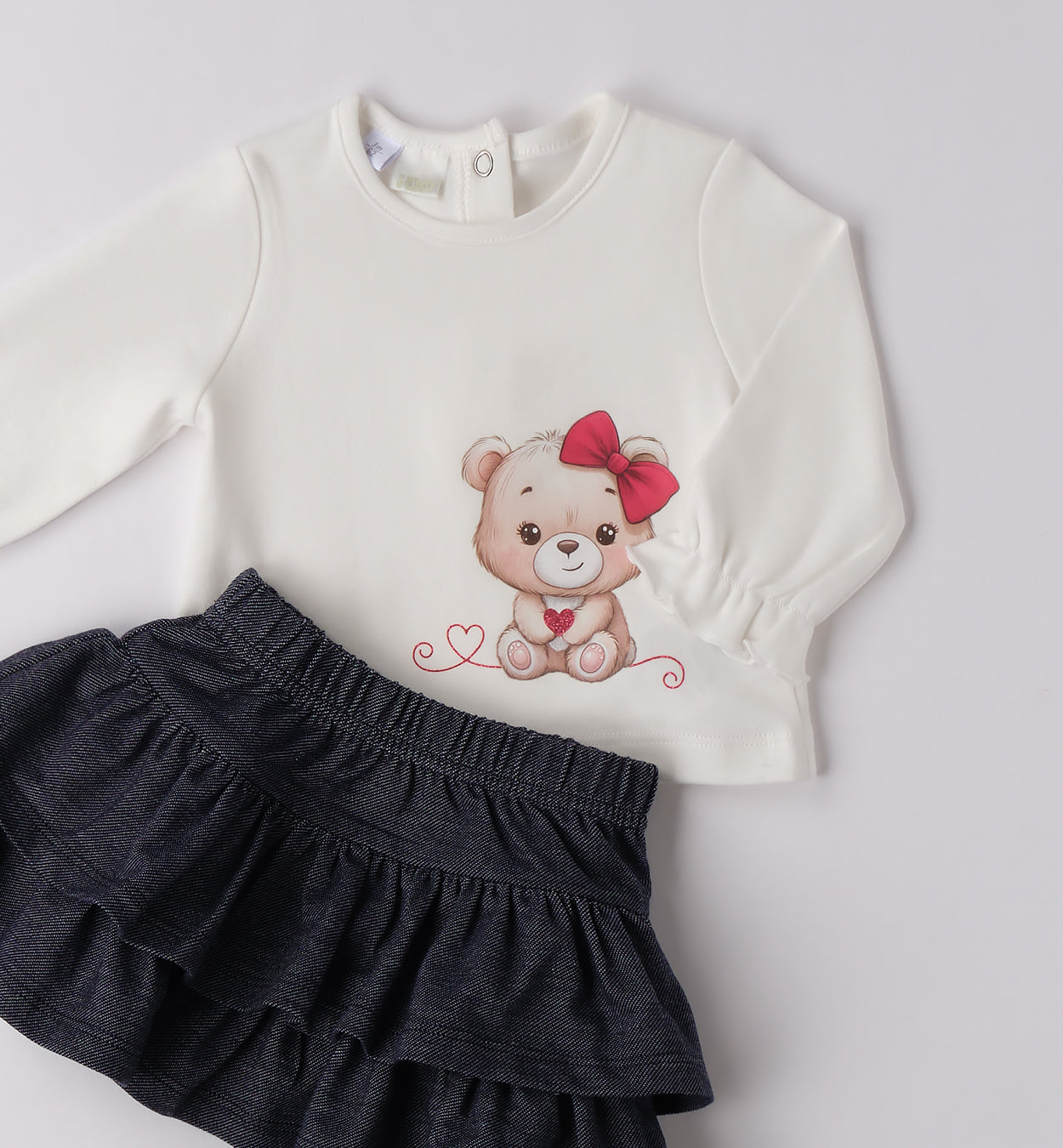 completo neonata caldo cotone panna e pantaloncini quadri fronte