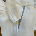 Completo battesimo bimbo bianco e celeste con giacca, pantalone lungo, gilet, papillon e pochette