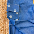 Tasca pantalone chambray bambina con ricami a fiore
