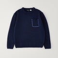 Maglione bimbo blu girocollo con taschino e profilo azzurro a contrasto