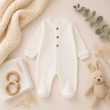 Tutina unisex in caldo cotone bianco latte con bottoncini