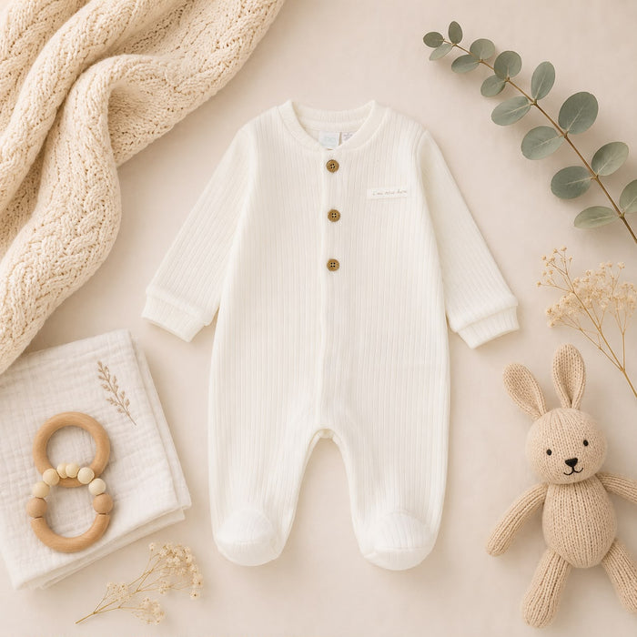 Tutina unisex in caldo cotone bianco latte con bottoncini