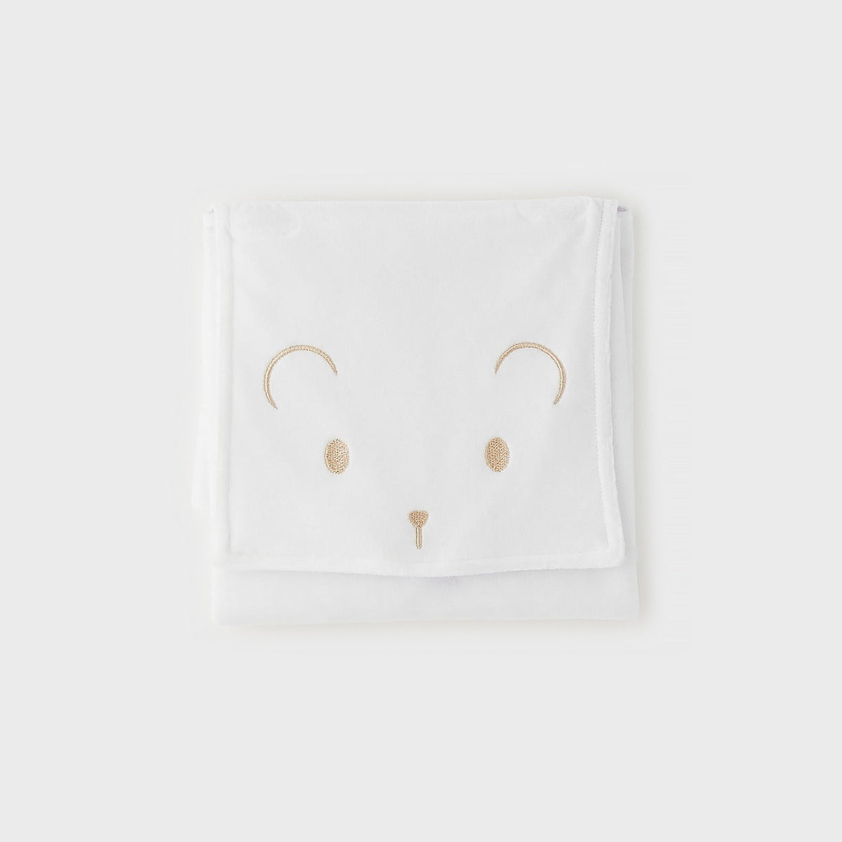 Telo fasciatoio unisex bianco con ricamo orsetto beige per il cambio del neonato e il corredino nascita.