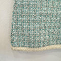 Abito elegante bambina in tweed verde acqua con dettagli gioiello avorio, maniche corte e linea svasata