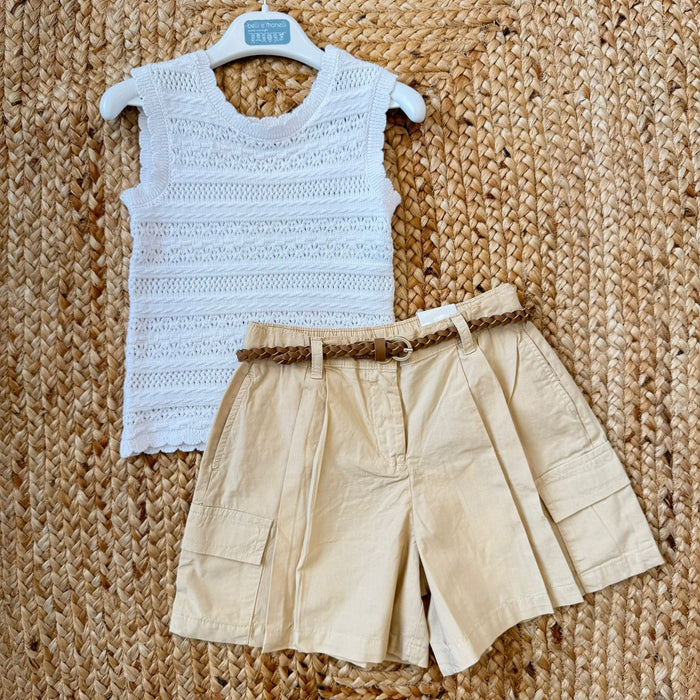 top bimba maglia traforata bianca elegante