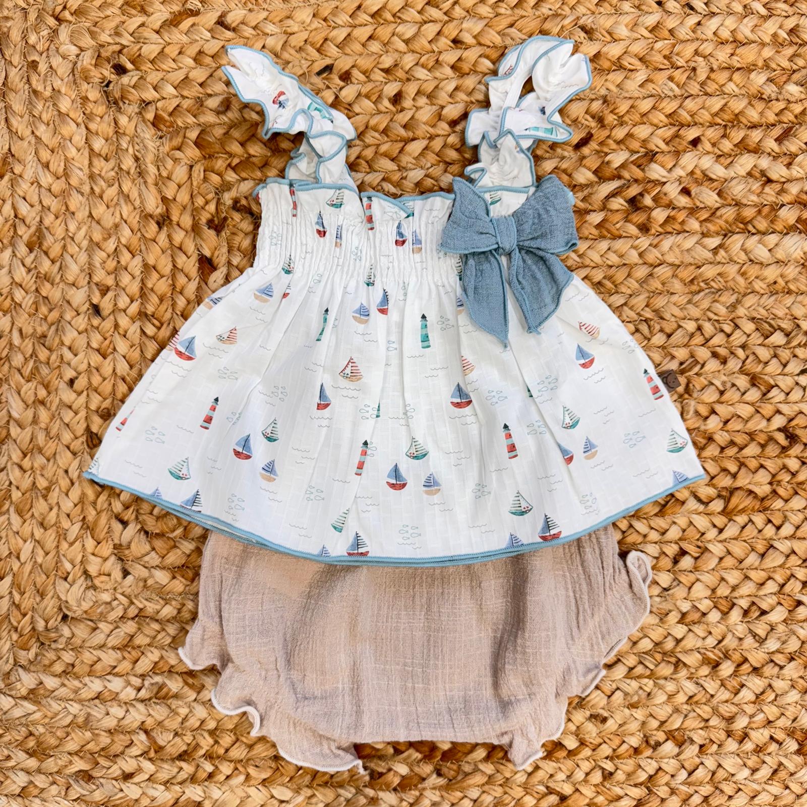 completo neonata cotone fantasia mare con culotte beige