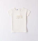 T-shirt bambina avorio con fiori in tulle e scritta dorata "so special"

