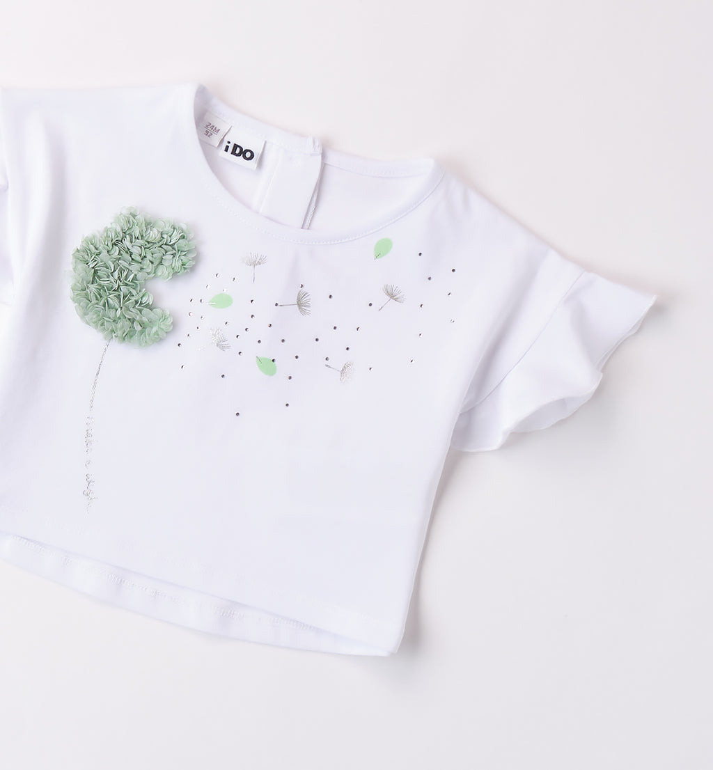 T-shirt manica volant con decoro floreale