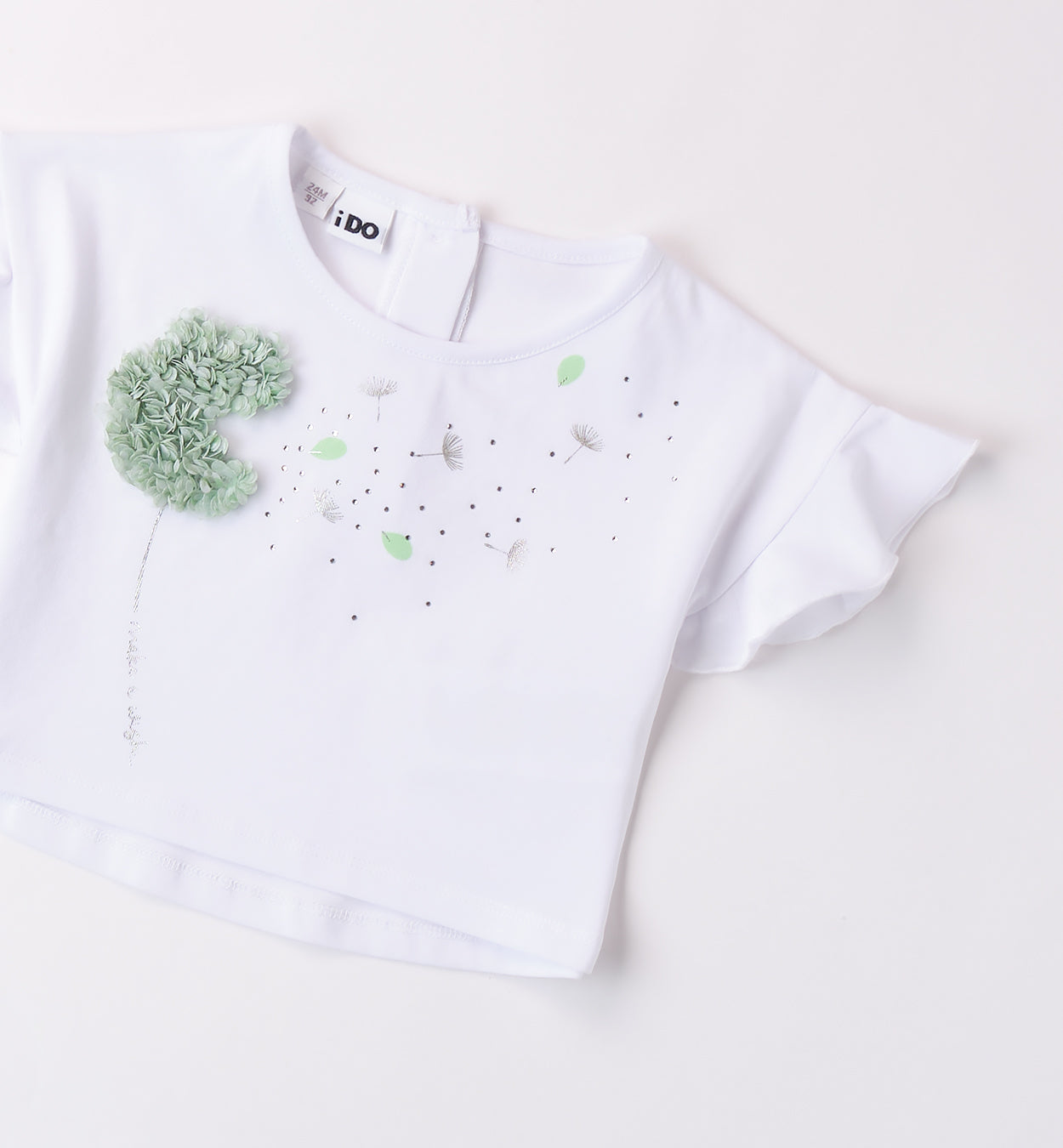 T-shirt manica volant con decoro floreale