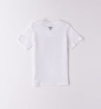 Completo bambino con t-shirt bianca "Enjoy the Ride" e shorts a righe blu.